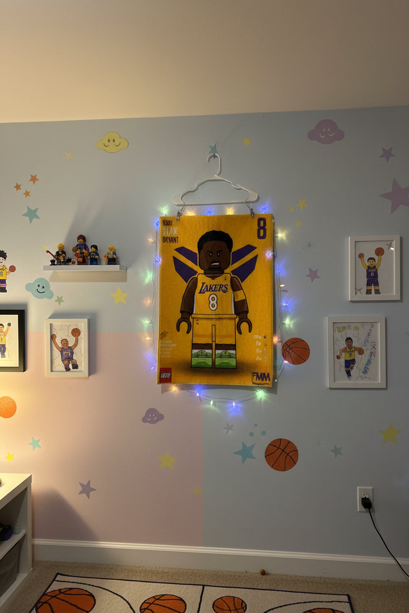 Large-format Kobe Bryant Lego-themed wall hanging designed