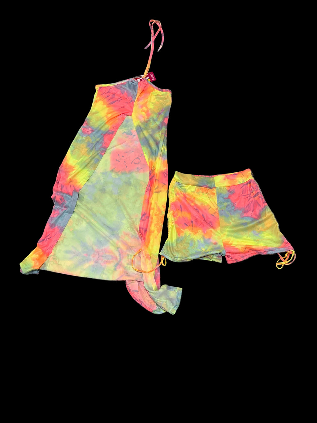 This is a Tie Dye Crop Top and Paper Boy Shorts Set.
